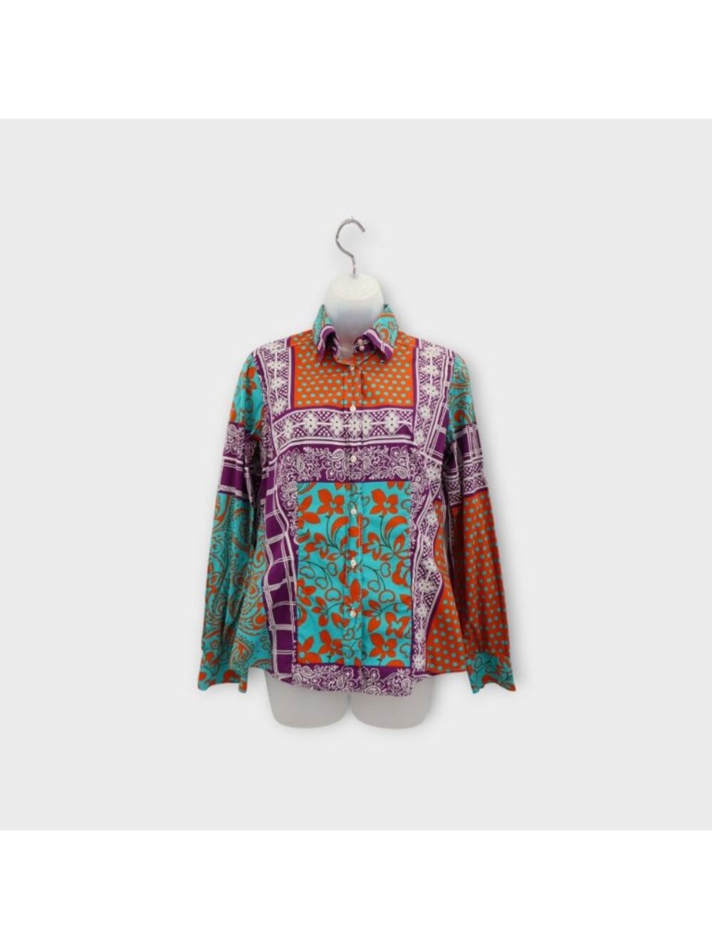 ETRO Milano Orange Cotton Floral Button Down Shirt Women’s 44 Dressy Blouse